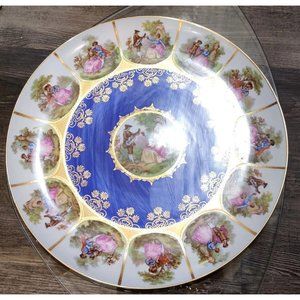 Vtg Otco JKW Courting Couples 13" Porcelain Plate Gold Trim Bavaria Germany Blue